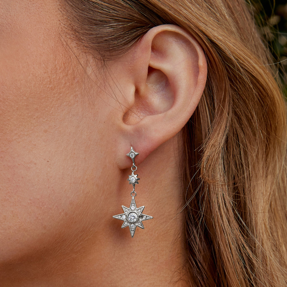 Stříbrné krystalové náušnice ve tvaru měsíce a hvězdy