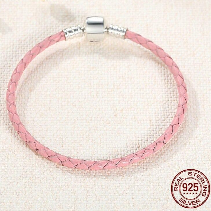 Růžový Kožený Náramek s Charms