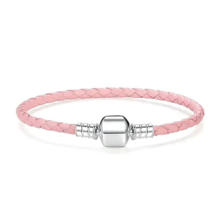 Růžový Kožený Náramek s Charms